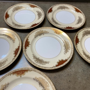 Noritake 4986 Glenwood Set mit 6 Brot- und Buttertellern 16 cm - feines Porzellan, Goldzierleisten, Japan