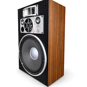 May include: A vintage Hitachi HS-S30 speaker featuring a large circular woofer with a silver centre, a black front baffle, and a wood grain side panel. The upper section includes a silver horn tweeter, a mid-range driver, and a small control dial.