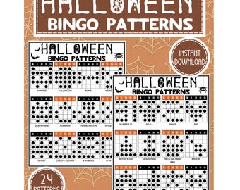 Halloween Bingo Patterns | Printable Halloween Bingo Party Game | 24 Halloween Bingo Patterns | Halloween Bingo Cards | Fall Bingo Patterns