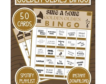 Golden Oldies Music Bingo, Music Bingo, Golden Oldies Bingo, 50s Retro Bingo, 60s Bingo, Classic Songs Bingo, Playlist, Spotify