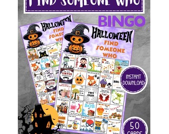 Halloween Find Someone Who Bingo Game, Printable Icebreaker Activity, Instant Download Fun Party Game, Printable Group Activity