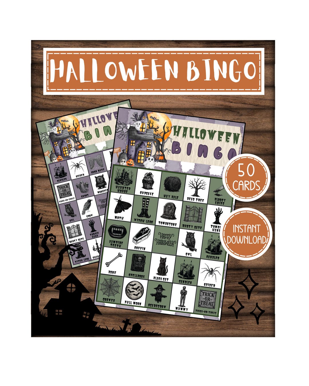 Printable Halloween Bingo, 50 Unique Bingo Cards With Labels, Halloween ...