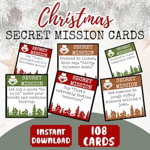 Christmas Secret Mission Dinner Game, Printable Christmas Games, Funny Party Game for Friends, Christmas cards, Christmas icebreaker games
