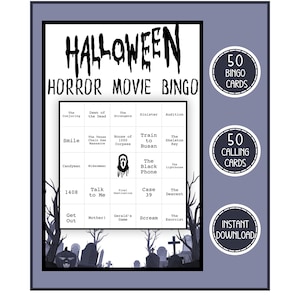 Halloween Horror Movie Bingo Game Printable, 50 Bingo Cards, Scary Party Games for Adults & Teens, Fun Halloween Party Scary Games