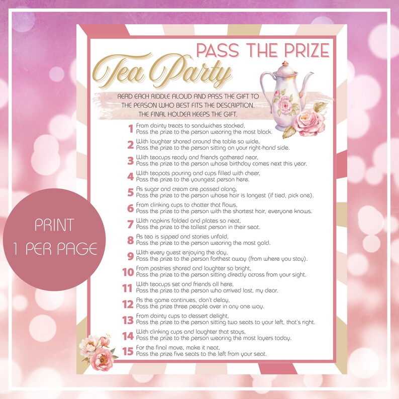 Teapot Riddle Tea Party Pass the Prize, Adult Tea Party Games for Girls Women, Tea ...