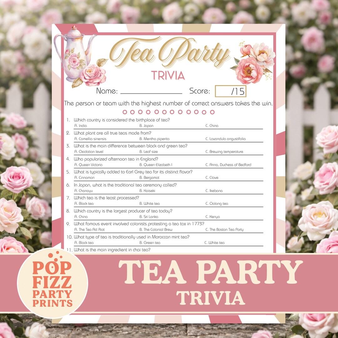 High Tea Trivia Tea Party Trivia Game Printable, Bridal Shower Tea Party Game, Baby ...