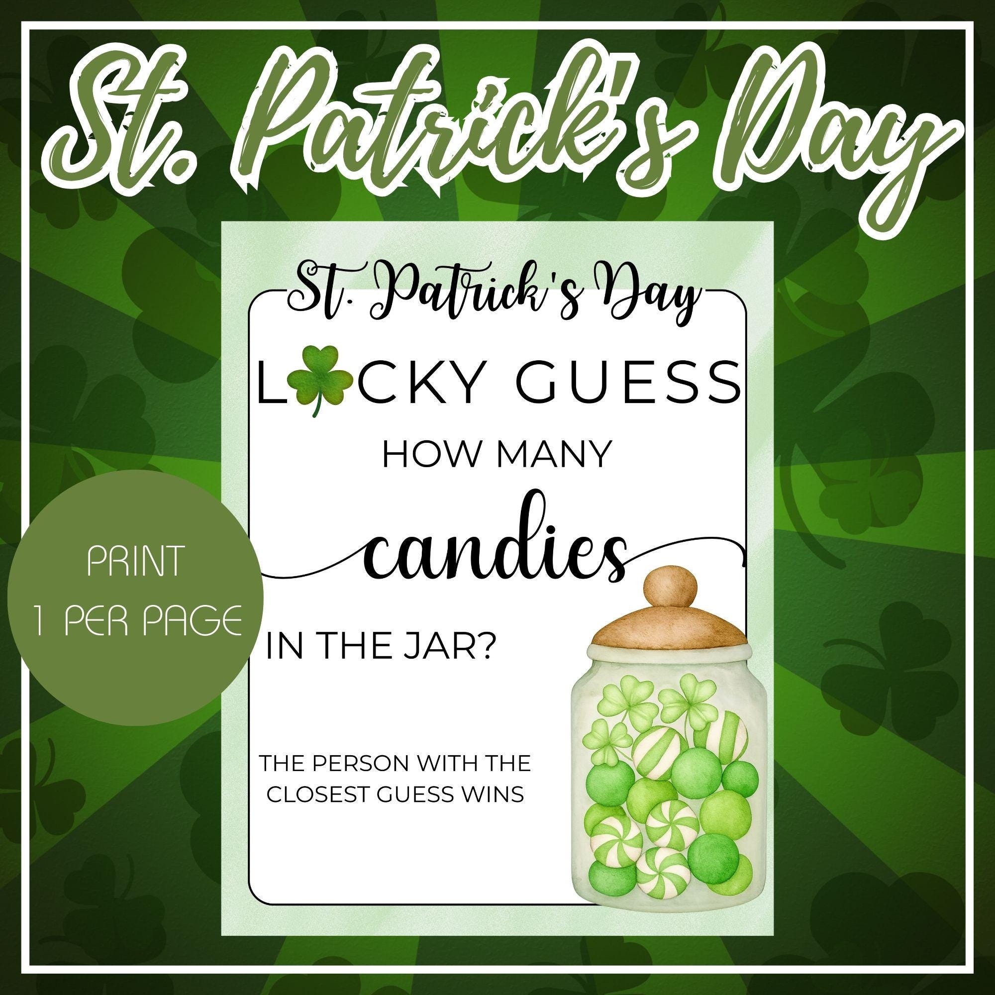Candy Jar Raffle St. Patrick’s Day Guess How Many Candies in the Jar Game Printable ...