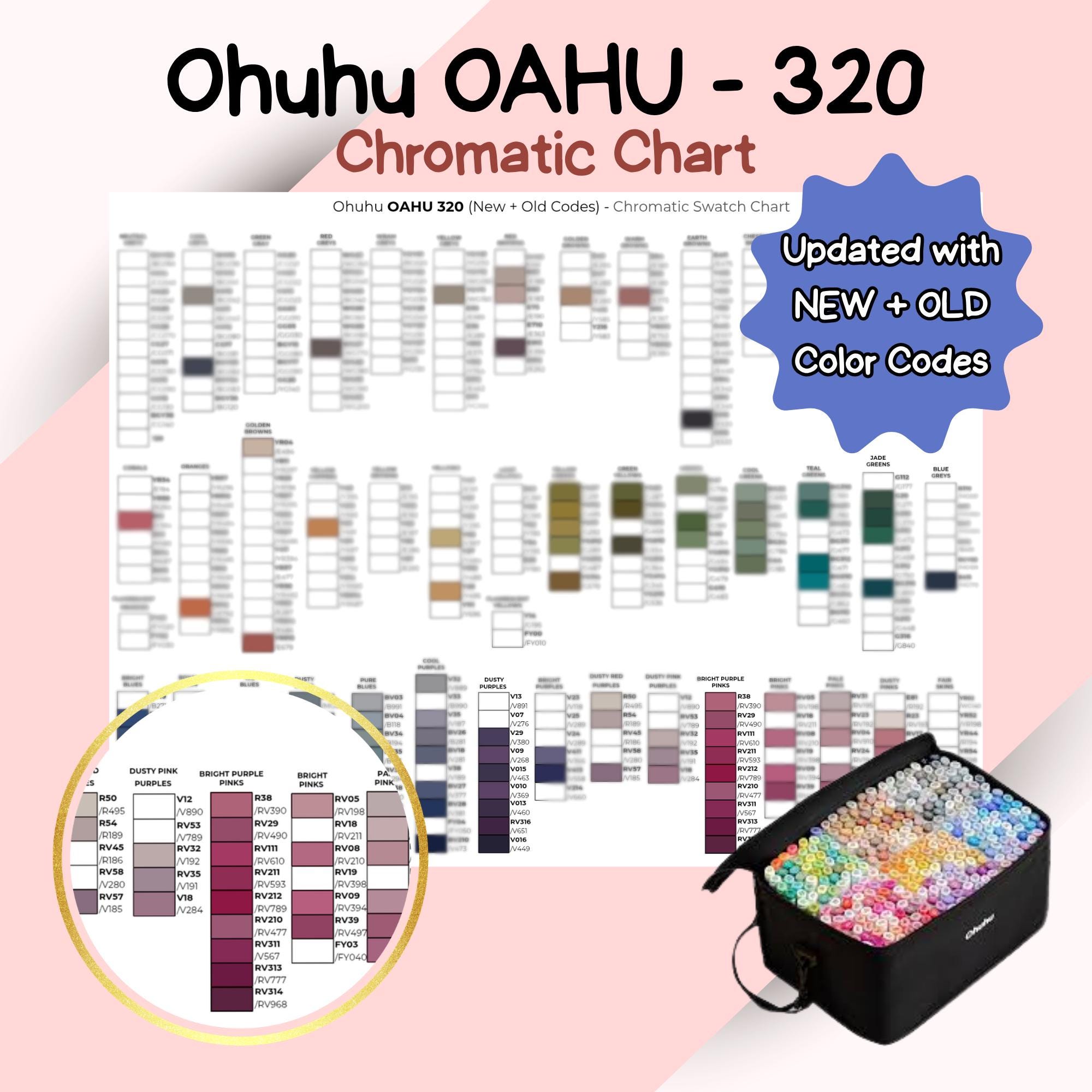 320 Color Chart Ohuhu 320 Oahu Marker Swatch Chart: New + Old Codes, Chromatic Color ...