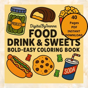 Food, Desserts And Drink Coloring Pages-Book | Fun Snacks & Beverages Printable Coloring Book for Kids and Adults | Instant Download PDF