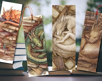 Dragon on Books Bookmark Set – Fantasy Bookish Print (Digital Download)