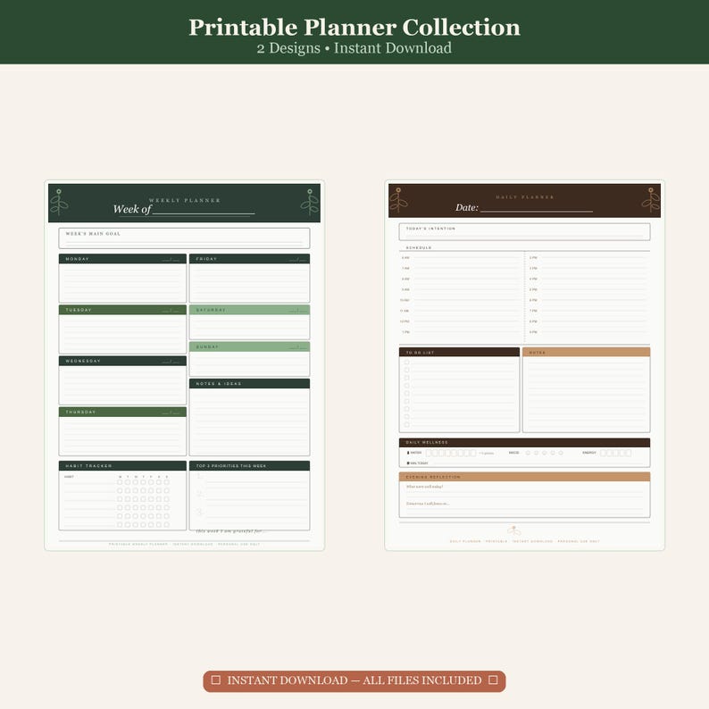 Daily & Weekly Planner Bundle | Printable Planner Set | Productivity ...