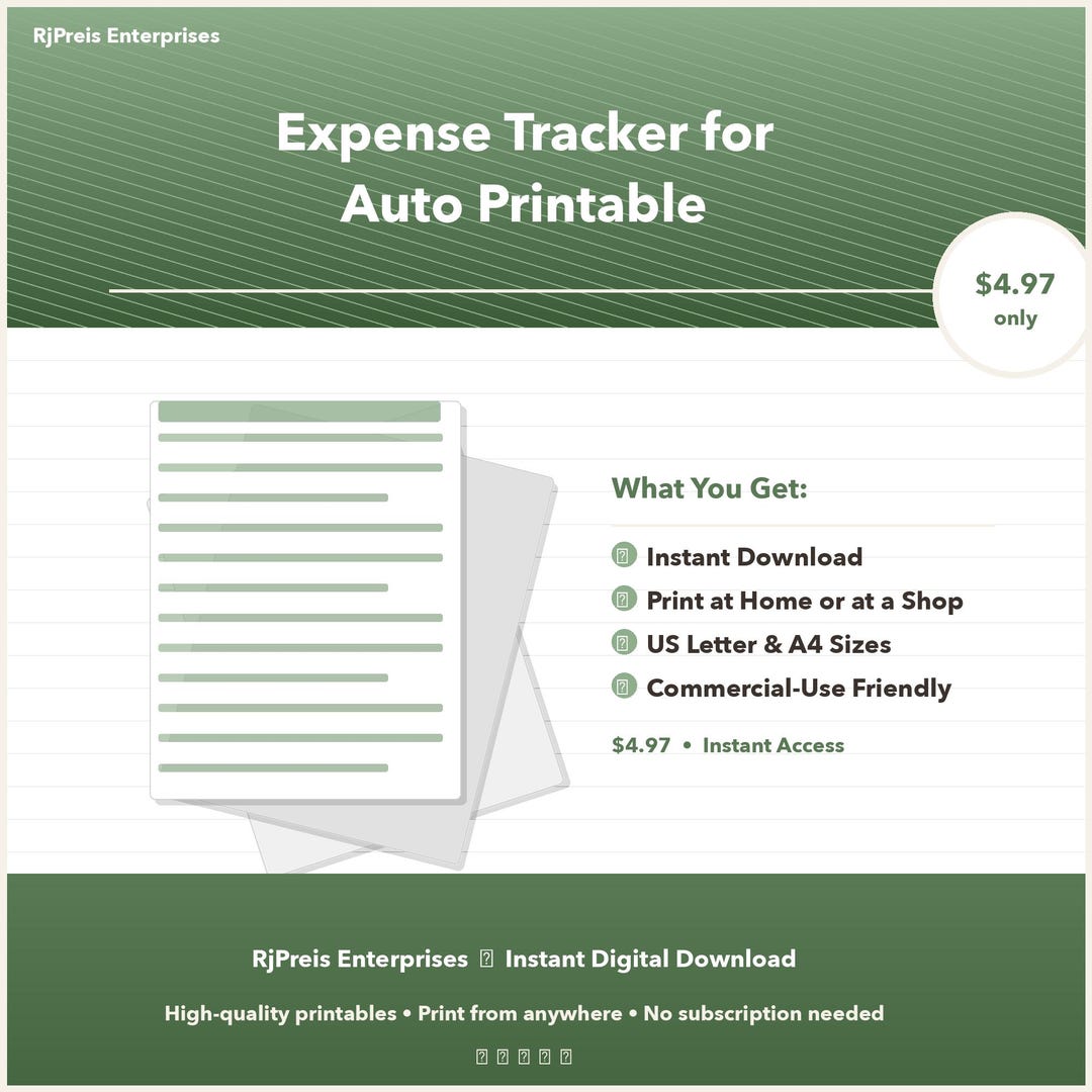 Expense Tracker for Auto Printable | Digital Download | PDF Planning ...
