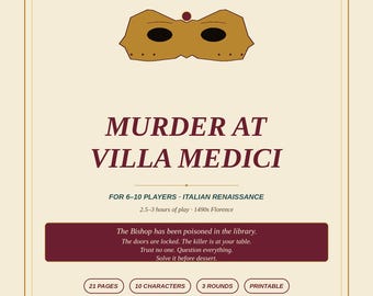 Murder Mystery Dinner Party Game | Renaissance Italy 1490s | Printable PDF | 6-10 Players | Italian Murder Mystery Host Kit