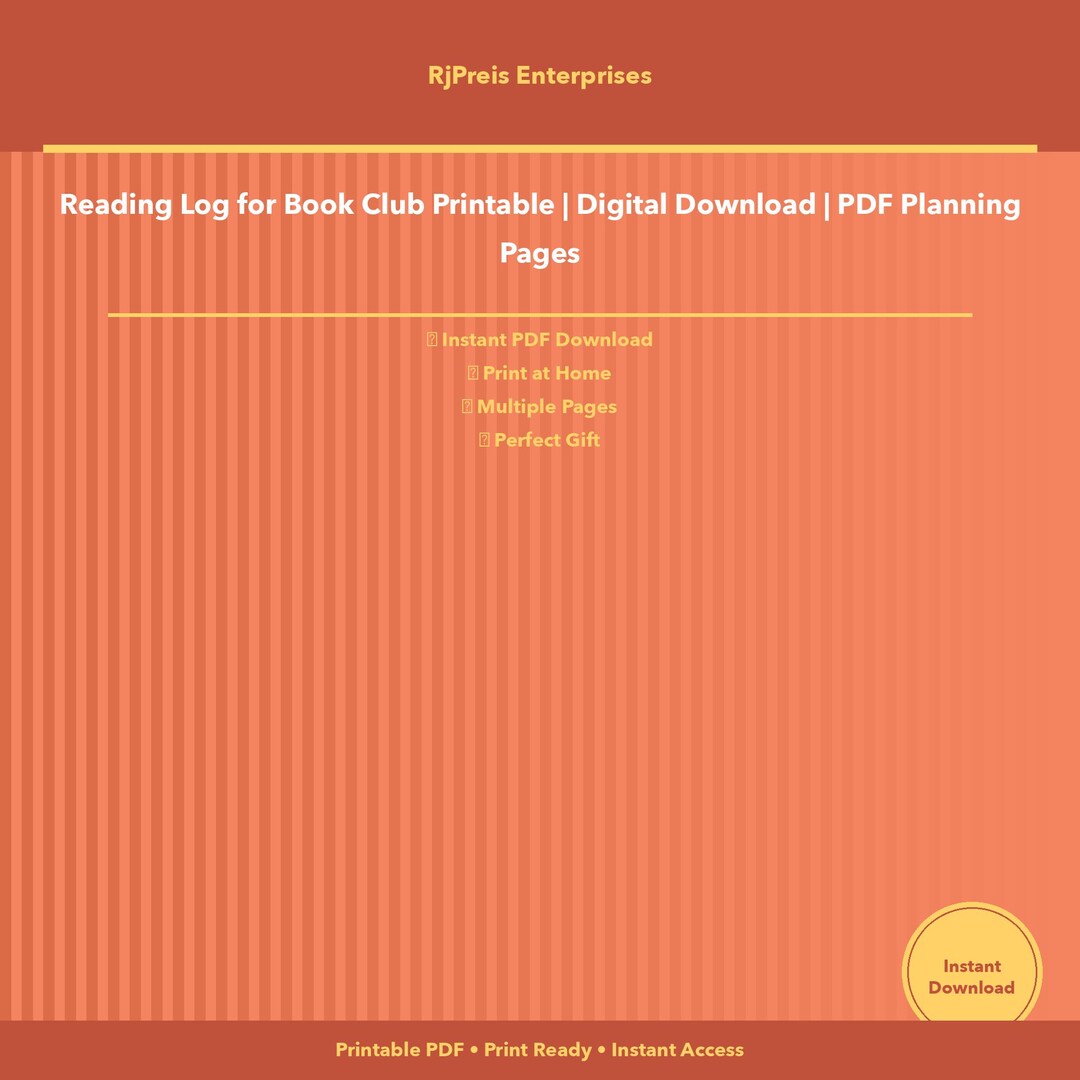 Reading Log for Book Club Printable | Digital Download | PDF Planning ...