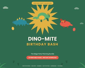 Dinosaur Birthday Party Mega Bundle | Printable Kids Party Decor, Invitation, Games & Favors | Dino Boy Girl Party | Instant Download