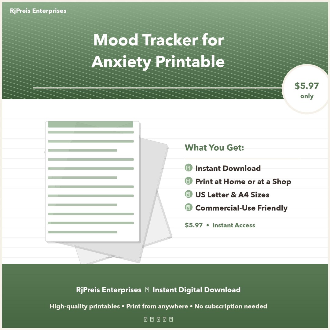 Mood Tracker for Anxiety Printable | Digital Download | PDF Planning ...