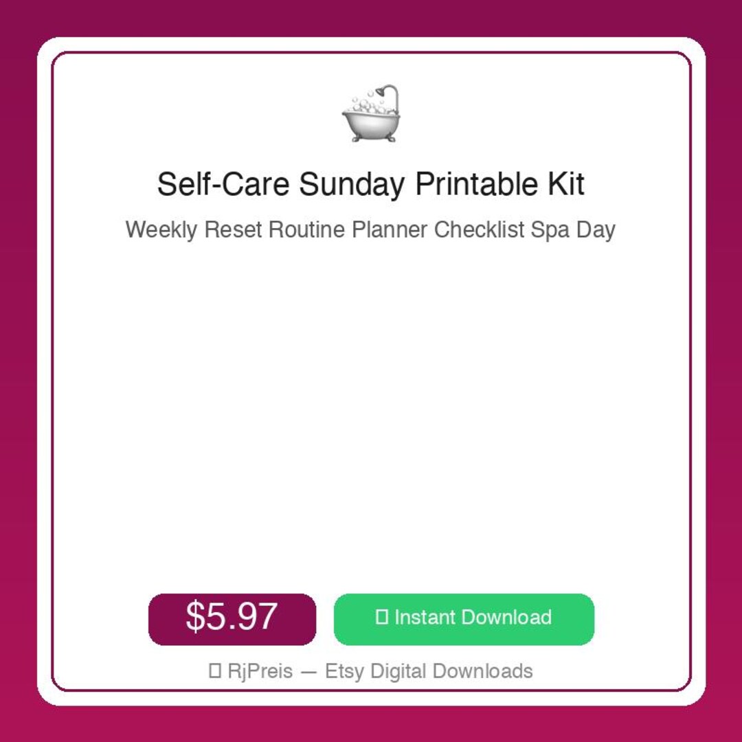 Self-care Sunday Printable Kit | Weekly Reset Routine Planner Checklist ...