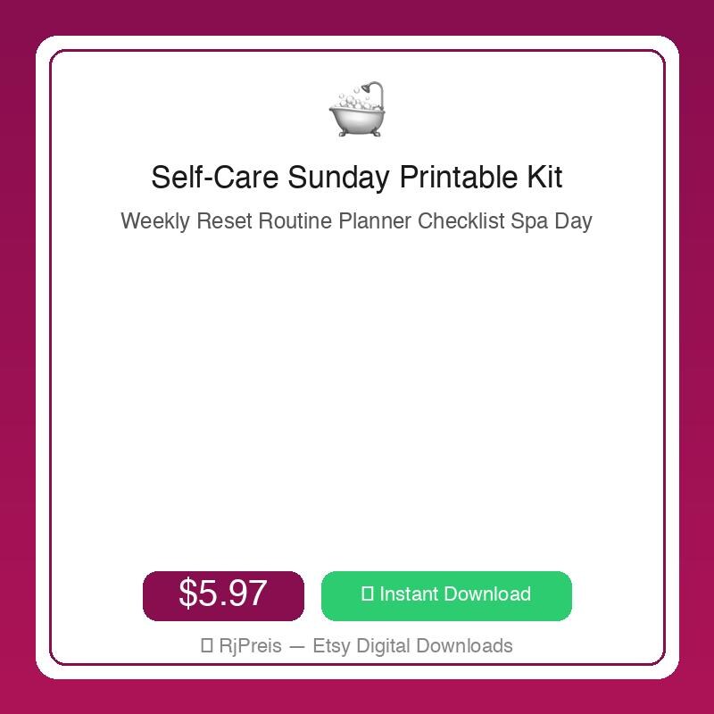 Self-care Sunday Printable Kit | Weekly Reset Routine Planner Checklist ...