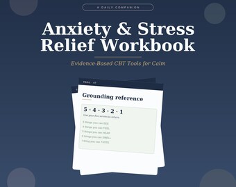 Anxiety & Stress Relief Workbook | CBT Printable PDF | 30 Pages Mental Health Journal | Mood Tracker | Therapy Tools | Instant Download
