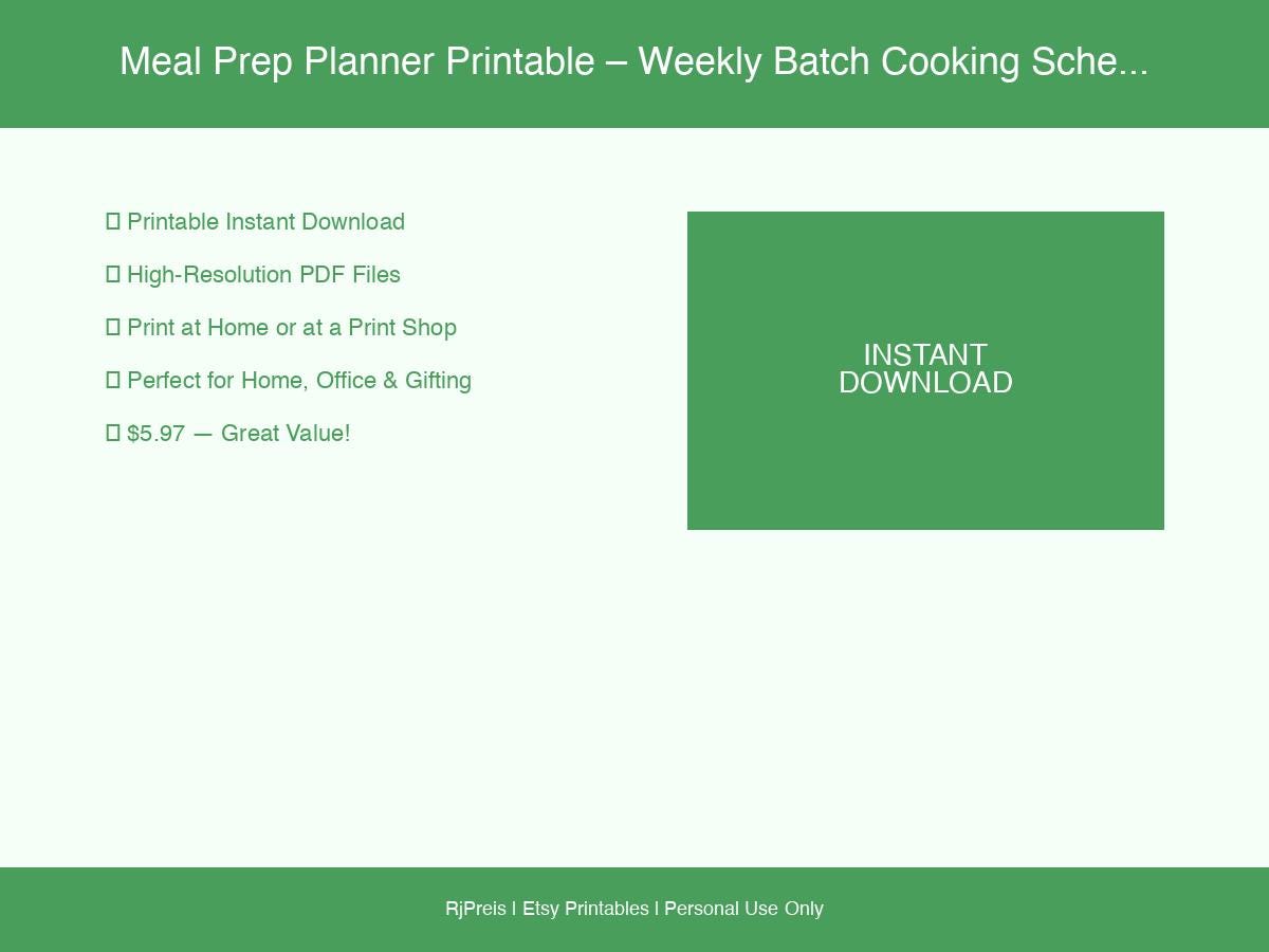 Meal Prep Planner Printable – Weekly Batch Cooking Schedule & Grocery ...