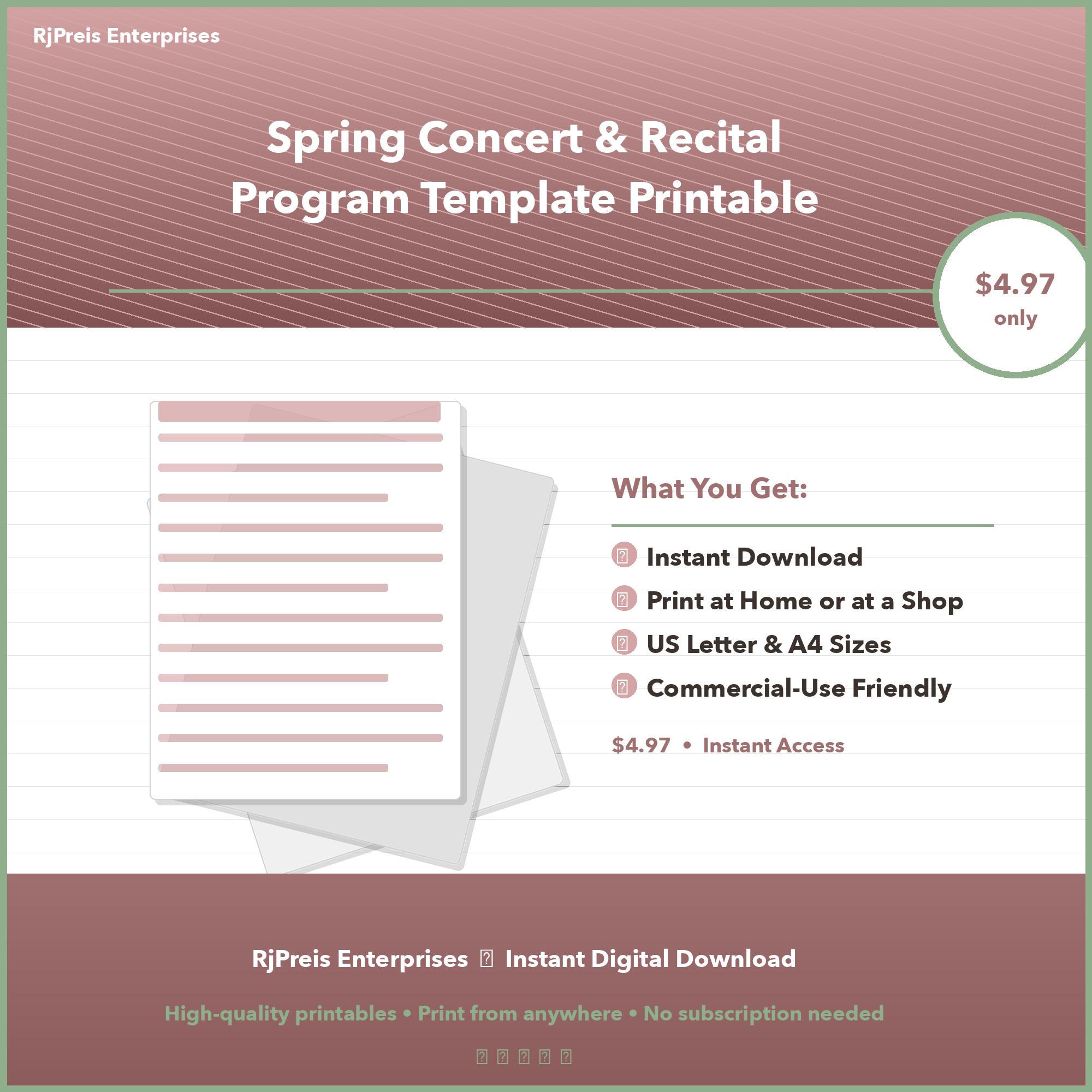 Spring Concert Recital Program Spring Concert & Recital Program Template Printable | School Band Choir ...
