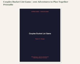 Couples Bucket List Game | 200 Adventures to Plan Together Printable