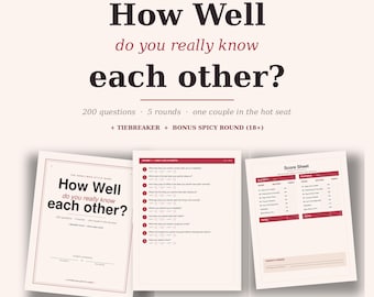 Newlywed Game Printable 200 Questions | How Well Do You Know Each Other | Bridal Shower Anniversary Date Night Couples Party Game PDF