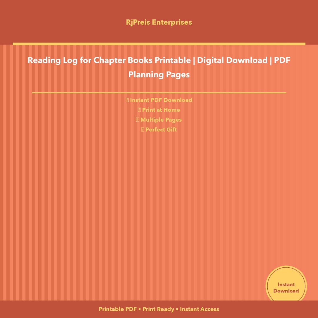Reading Log for Chapter Books Printable | Digital Download | PDF ...