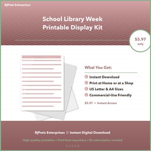 School Library Week Printable Display Kit | Reading Challenge Posters Bookmarks | Librarian Appreciation Instant Download