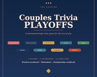 Couples Trivia Playoffs Game | Tournament Bracket | 75 Questions | Date Night PDF | Anniversary Gift | Championship Certificate | Digital