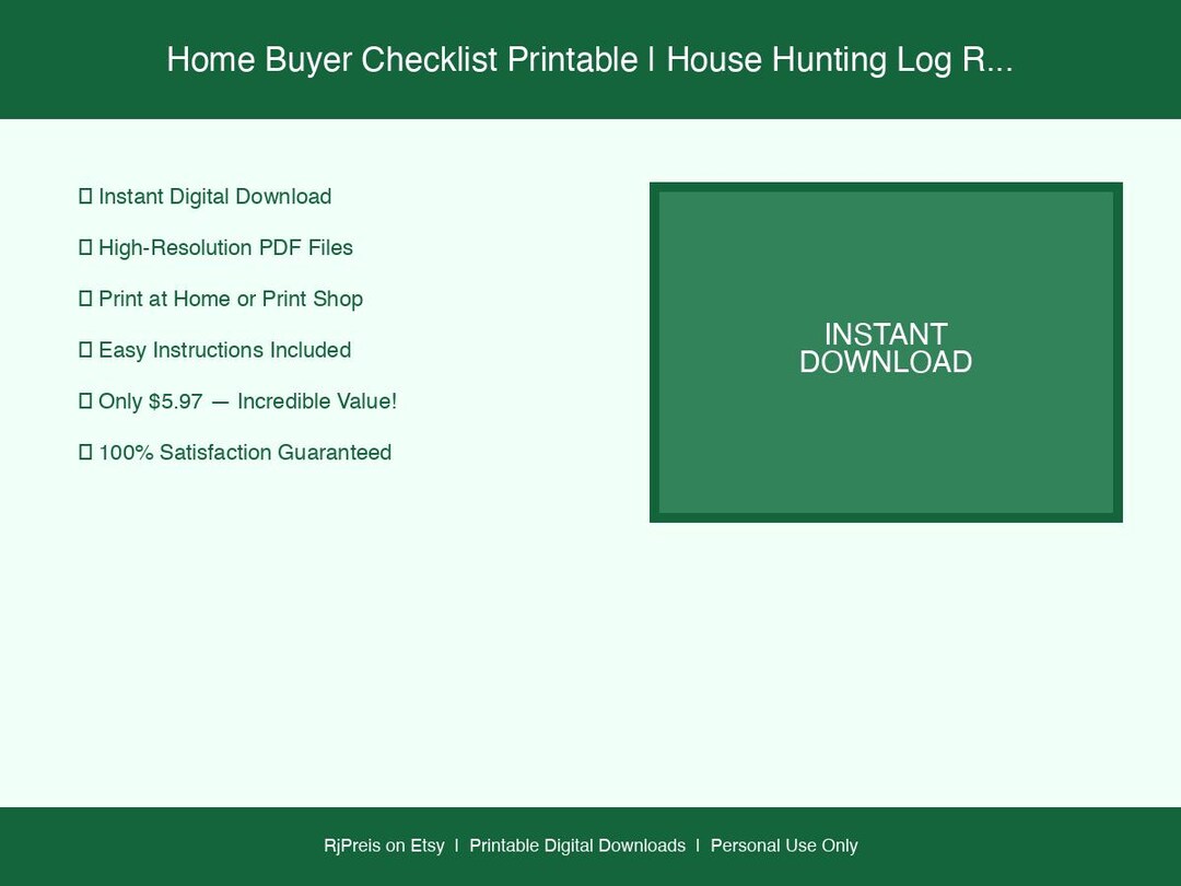Home Buyer Checklist Printable | House Hunting Log Real Estate ...