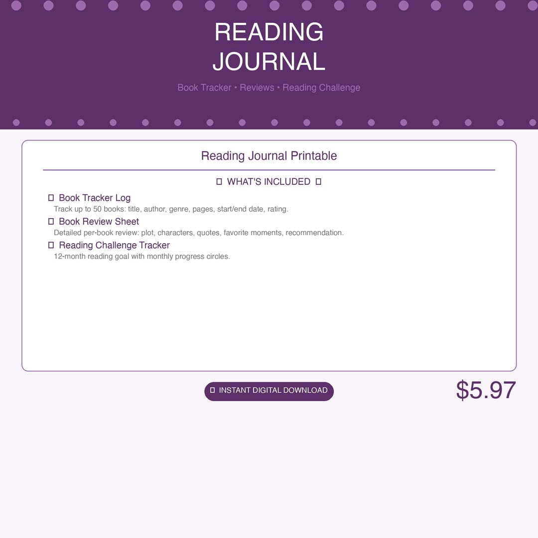 Reading Journal Printable – Book Tracker & Review Log for Readers - Etsy