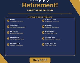 Décorations imprimables pour la fête de la retraite | Bannières Jeux de bingo | Célébration de la retraite d'un collègue | Téléchargement instantané