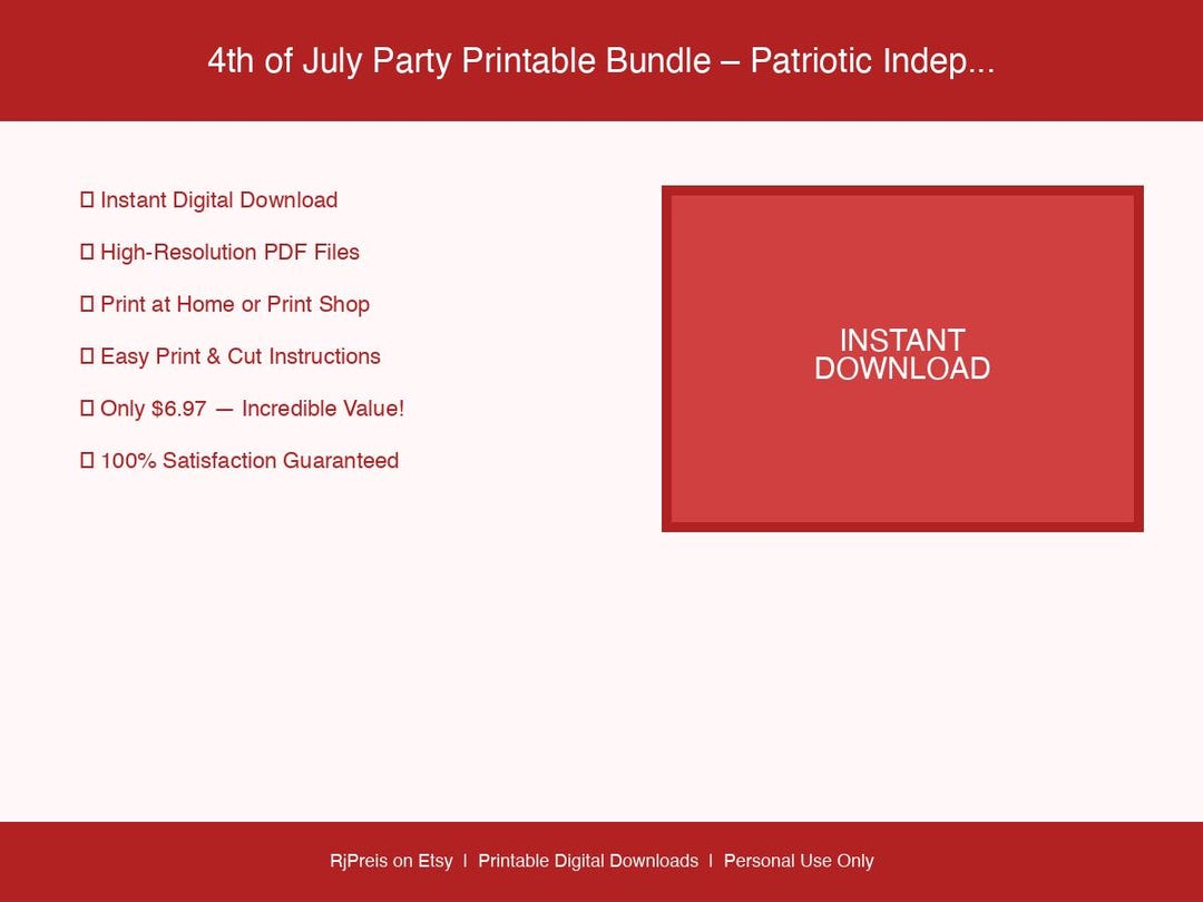 4th of July Party Printable Bundle – Patriotic Independence Day Decor ...