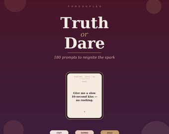 Truth or Dare Couples Game | 180 Prompts | 3 Levels Cozy to Bold | Mobile Date Night PDF | No Printing | Instant Download + HTML Player