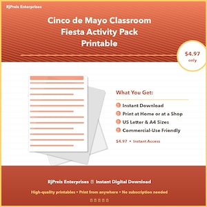 Cinco de Mayo Classroom Fiesta Activity Pack Printable | Cultural Celebration Teacher Kit | Instant Download