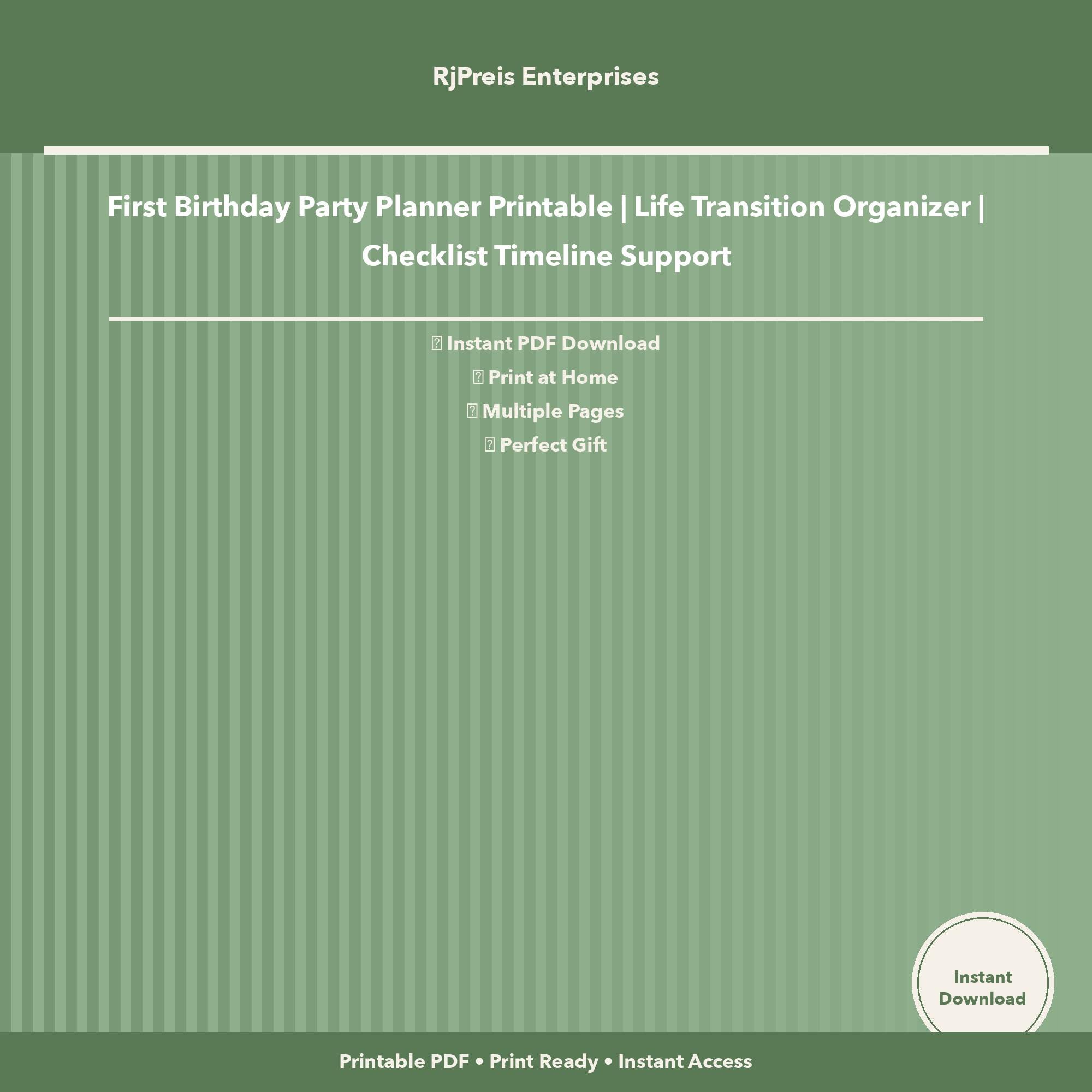 First Birthday Party Planner Printable | Life Transition Organizer ...