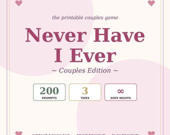 Never Have I Ever Couples Game Printable | 200 Prompts Date Night Game | Anniversary Gift for Him Her | Valentines Day Couples PDF Download