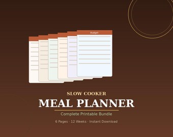 Slow Cooker Meal Planner Printable | Weekly Grocery List + Recipe Log + Budget Tracker | 6-Page Printable Bundle | Instant Digital Download