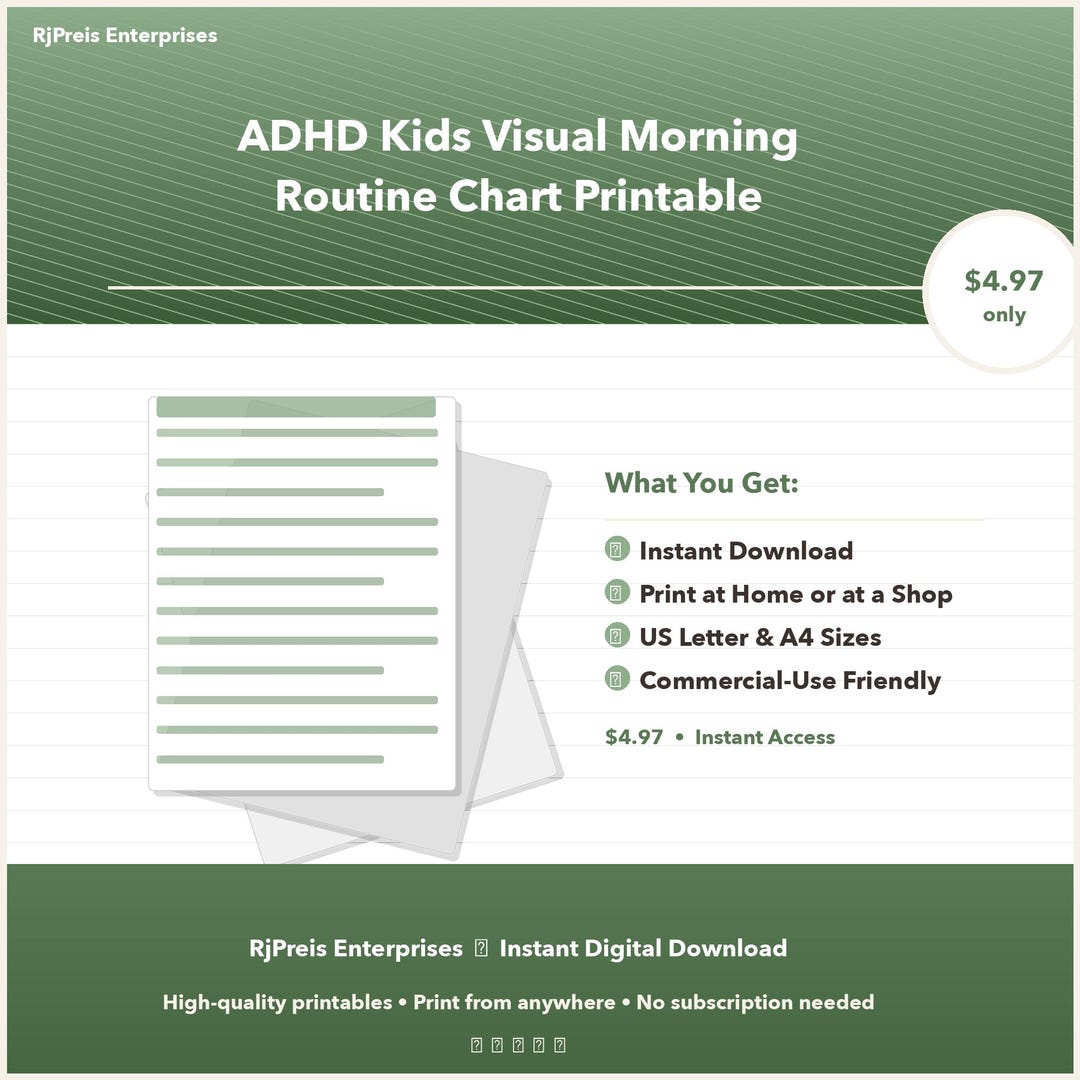 ADHD Kids Visual Morning Routine Chart Printable | Daily Schedule for ...