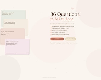 36 frågor för att bli kär | Vetenskapsbaserat kopplingskortspel utskrivbart