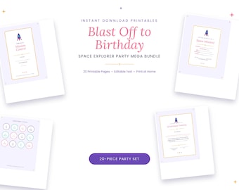 Space Party Mega Bundle | Printable Rocket Birthday Decorations, Invitations, Games & Favor Tags | Instant Download PDF