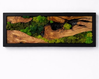 Olive Wood Moss Wall Art, Rustic Green Wall Hanging for Living Room Decor