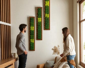 Preserved Moss Wall Art, Vertical Wood Wall Decor, Natural Greenery Panels