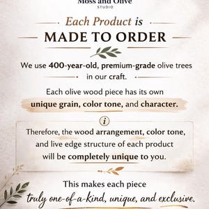Live Edge Olive Wood Clock with Real Moss, Handmade Rustic Nature Wall Art image 13