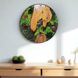 Moss Wall Art and Olive Wood, Moss Art with Metal Frame, Moss Wall Art Large, Wood and Moss Unique Home Decor, Preserved Moss Wall Decor