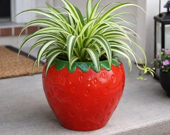 Vaso per piante a forma di fragola / Grazioso vaso per piante a forma di fragola / Vaso in stile cottagecore / Piccolo vaso in ceramica per piante / Regalo per gli amanti delle piante