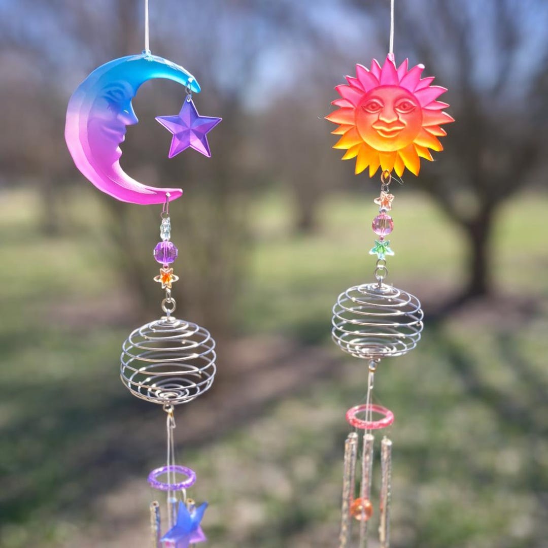 Sun and Moon Wind Chime Set of 2, Celestial Garden Decor, Boho Wind ...