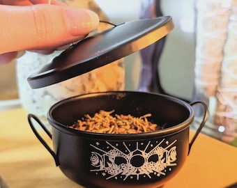 Small Iron Cauldron + Lid | Black Altar Bowl for Herbs, Resin, or Decor