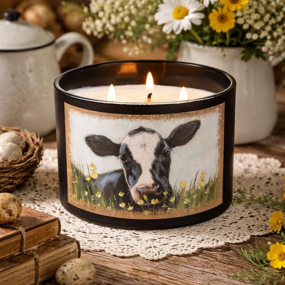 Cottagecore Cow Candle • Farmhouse Home Decor • Large Soy Candle 14oz
